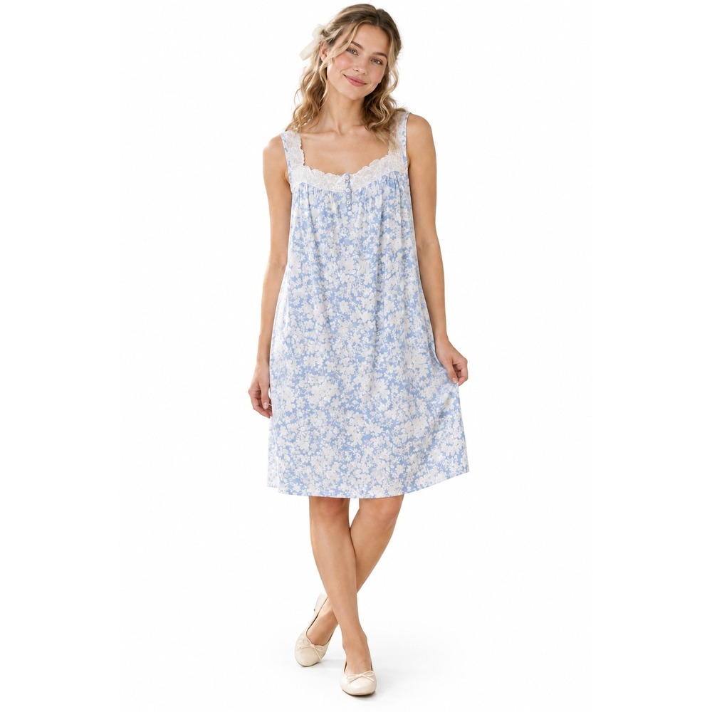 Cottagecore Coquette Floral Nightgown 1X Blue White Embroidered Prairie Romantic